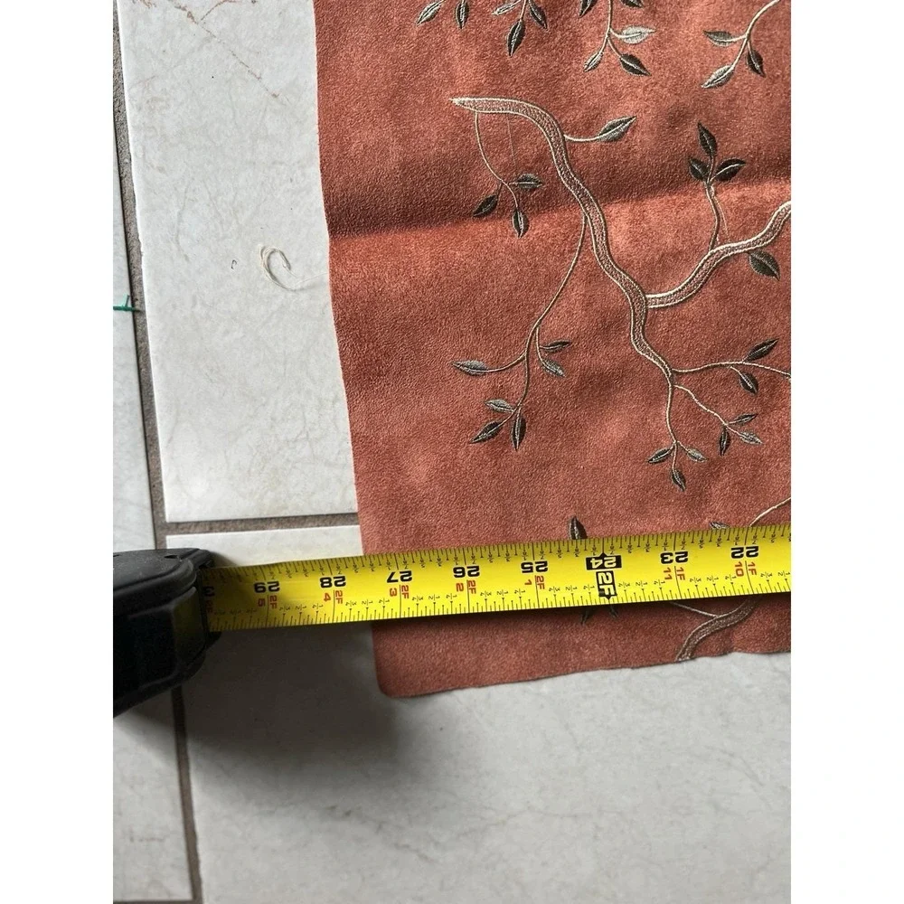 Embroidered Microsuede Upholstery Fabric Remnant Vine Branches 28x106 Rust